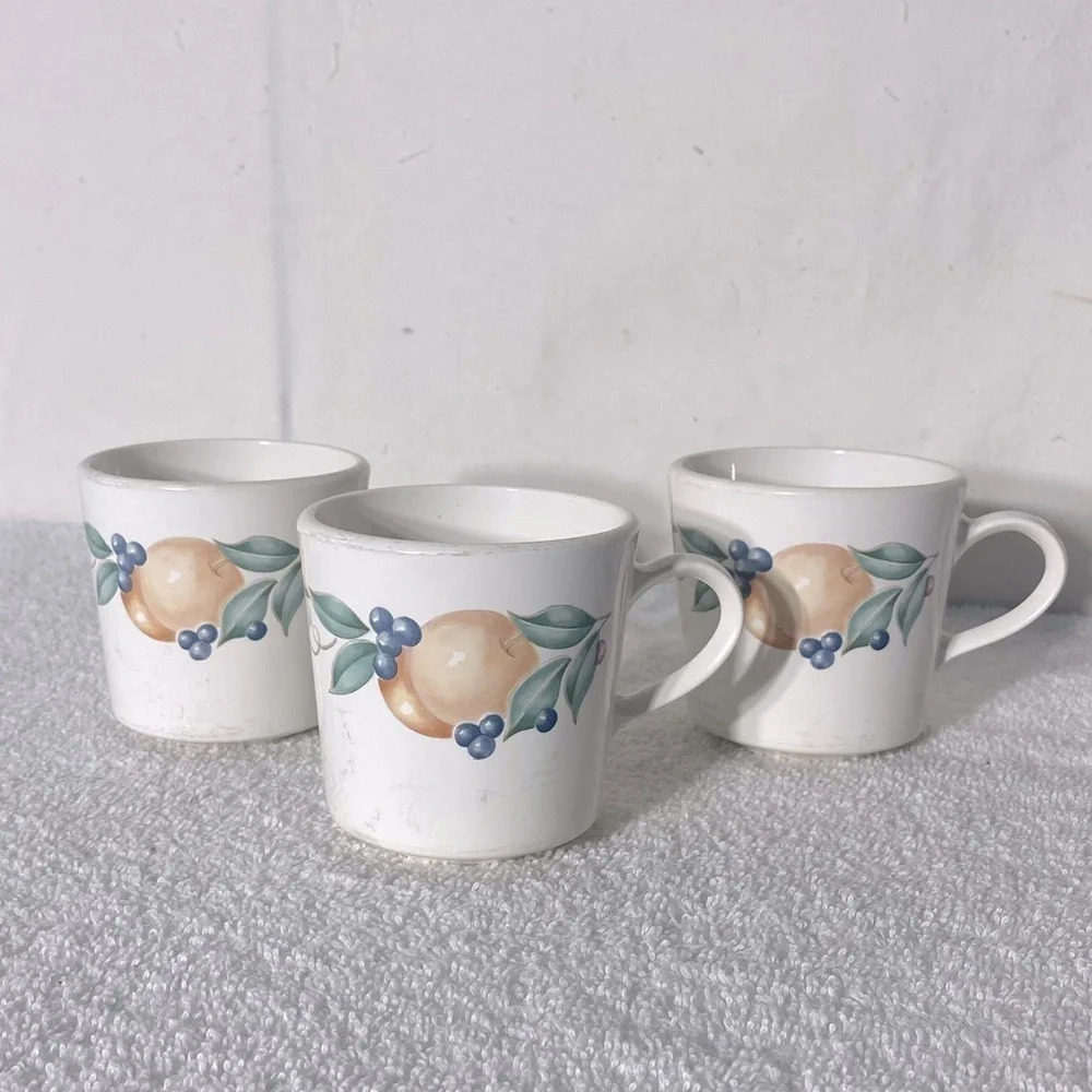 Vintage Corningware Abundance Fruit Pattern Coffee Cups x3